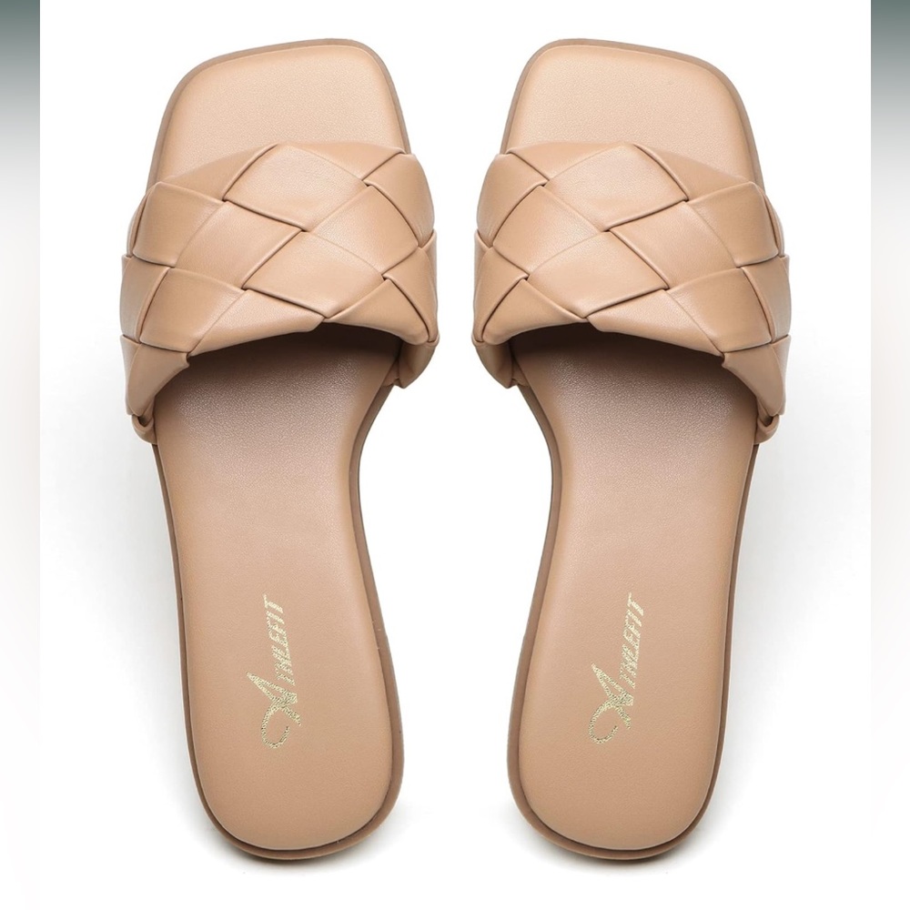 BRAND NEW Braided Flat Sandals Square Open Toe Woven Slip On Slide Sandals
